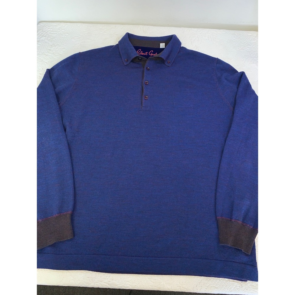 Robert Graham Mens 2XL Wool Polo Sweater Purple Burgundy Long Sleeve Classic Fit